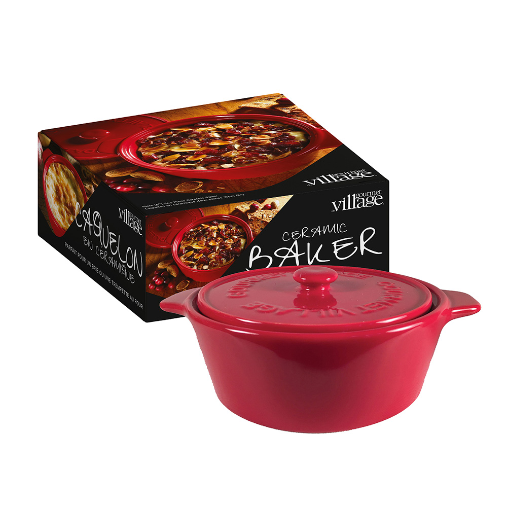 Gourmet du Village-Red Ceramic Baker gift set