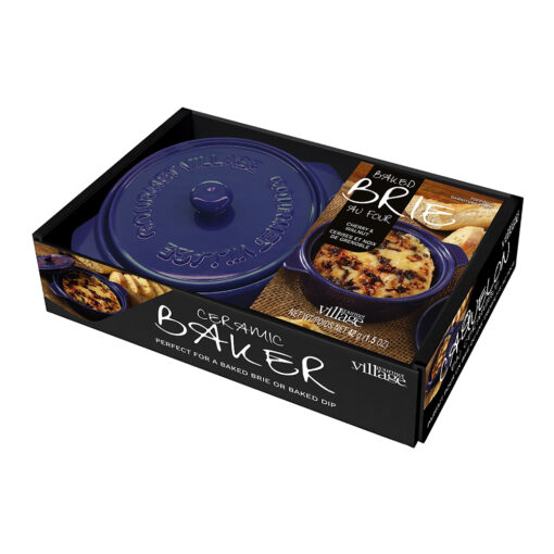 Navy Blue Ceramic Baker gift set with Cherry Walnut Brie topping